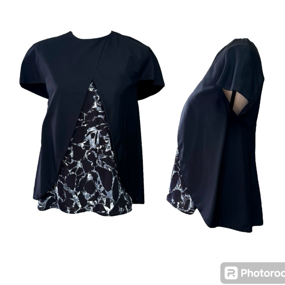 Balenciaga Black Top w/ Geometric Design Flutter Inset- NWT